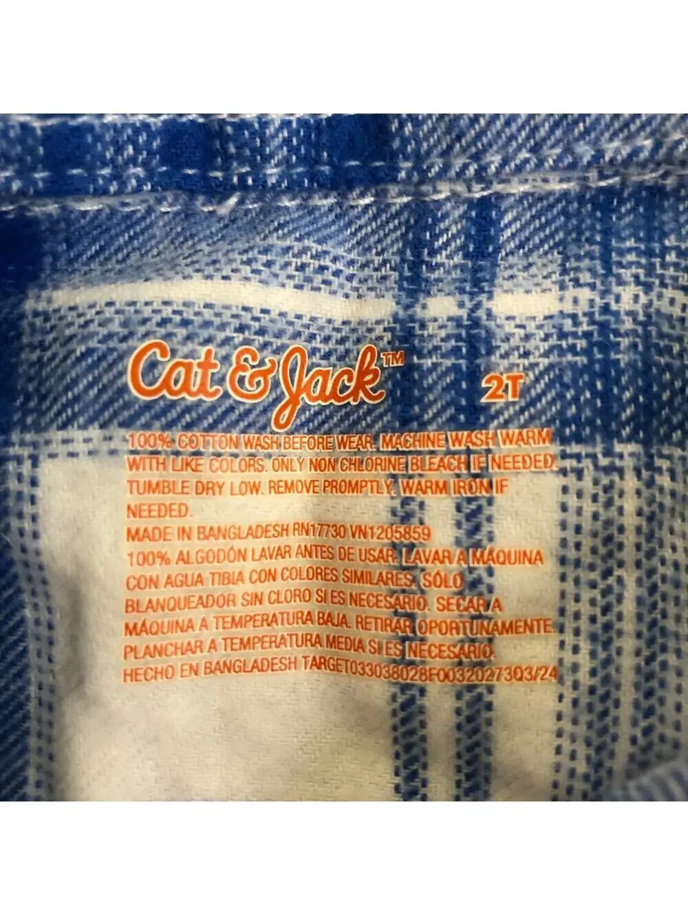 Cat & Jack NWT Toddler Boy Blue White Plaid Flannel Button Down Shirt 2T